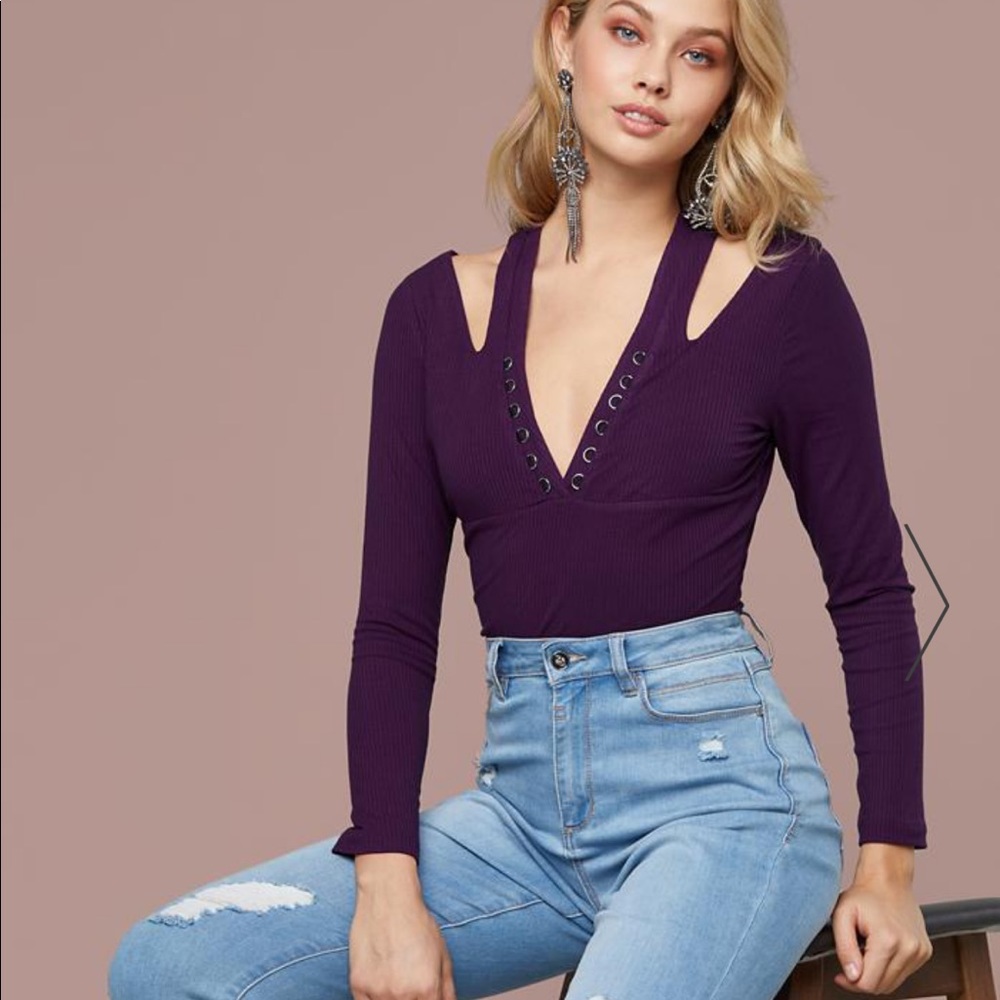 Bebe ribbed cutout bodysuit